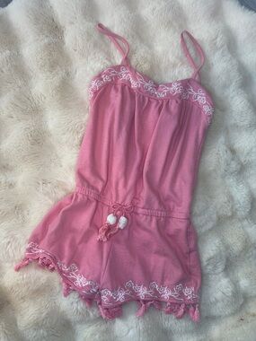 Jessica Simpson Girls Pink Embroidered Romper Playsuit, Size 6X